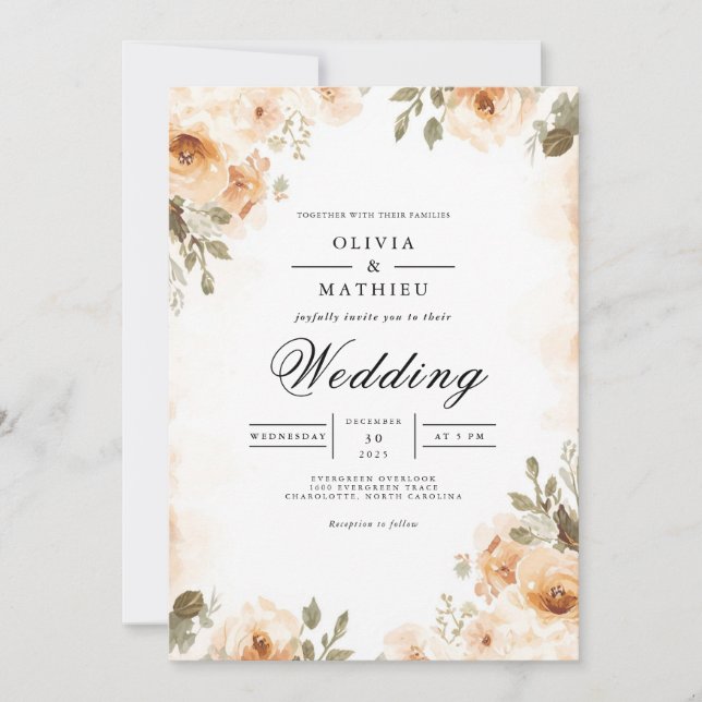 Muted Earth Tones Floral Arch Wedding Inbjudningar (Framsida)