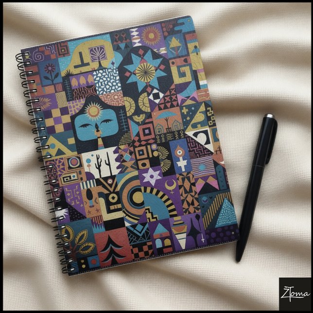 Muted Earthy Folk Art Patchwork Quilt Anteckningsbok (Skapare uppladdad)