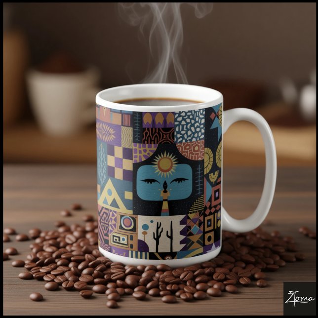 Muted Earthy Folk Art Patchwork Quilt Kaffemugg (Skapare uppladdad)