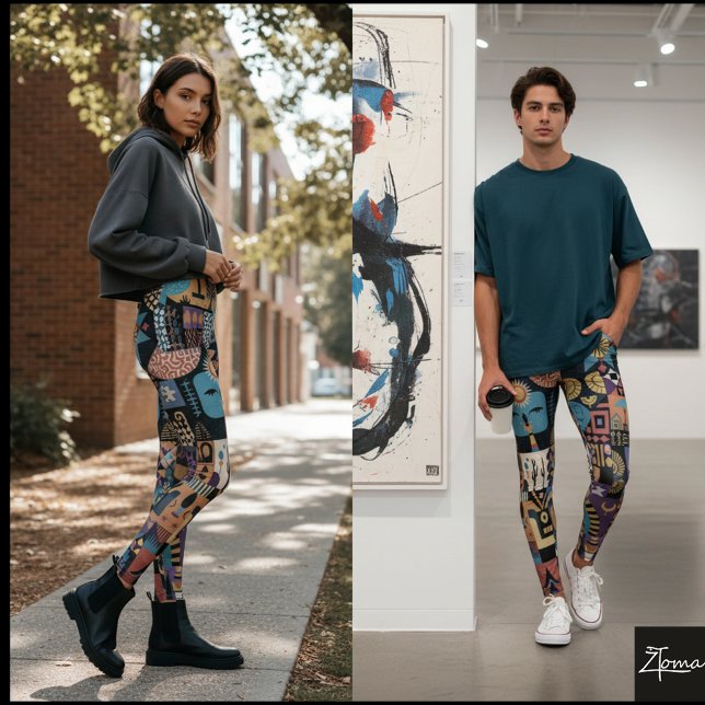 Muted Earthy Folk Art Patchwork Quilt Leggings (Skapare uppladdad)