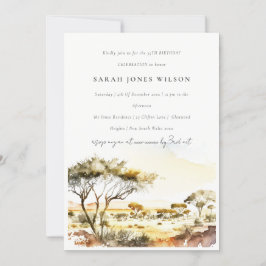Muted Earthy Watercolor African Landcape Birthday Inbjudningar