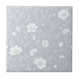 Muted Gray And White Wildflower Pattern Kakelplatta