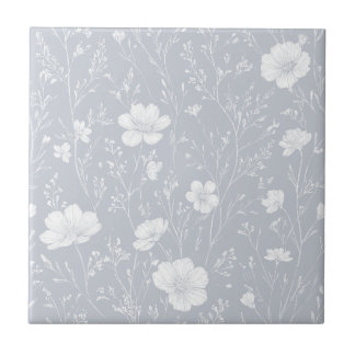 Muted Gray And White Wildflower Pattern Kakelplatta