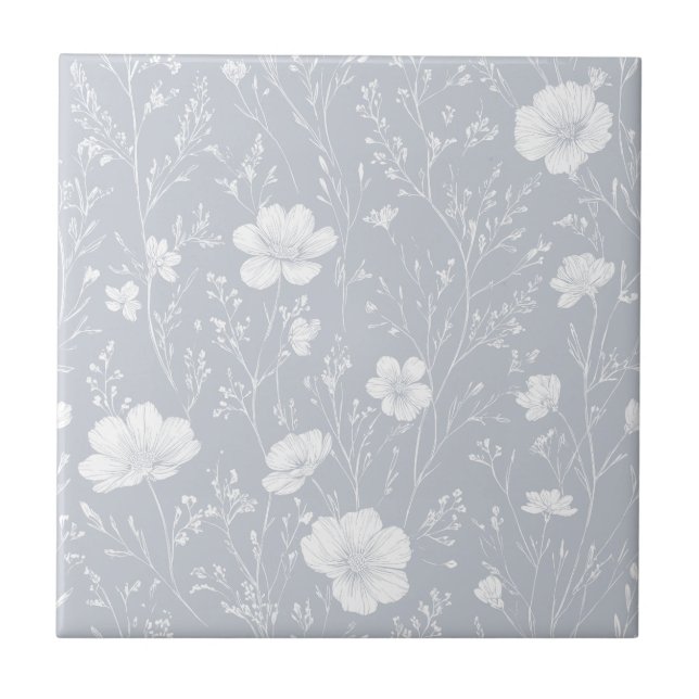Muted Gray And White Wildflower Pattern Kakelplatta (Framsidan)