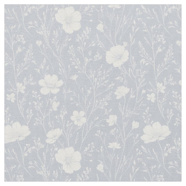 Muted Gray And White Wildflower Pattern Tyg (Närbild)