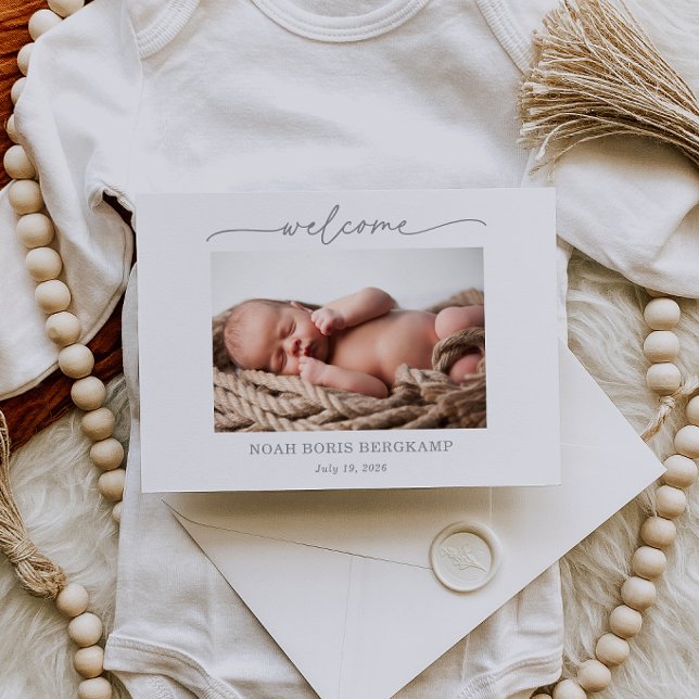 Muted Gray Baby Photo Welcome Announcement Card Inbjudningar (Skapare uppladdad)