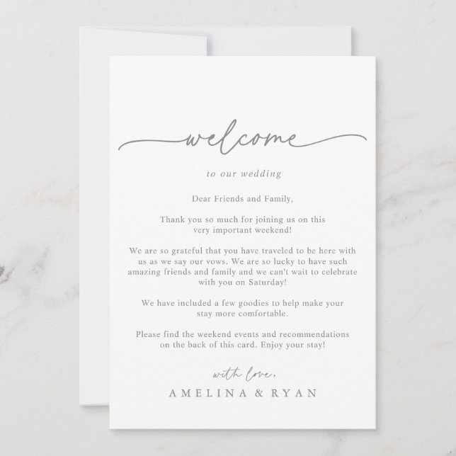 Muted Gray Simple Minimal Wedding Welcome Letter (Framsida)