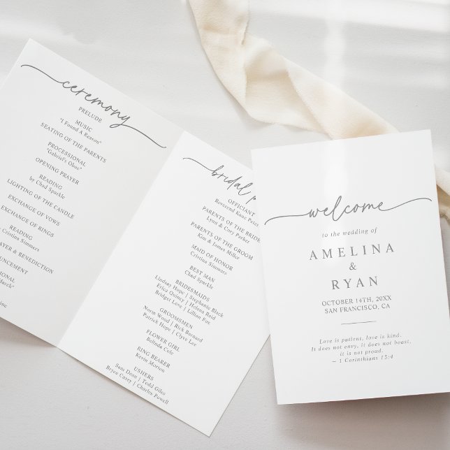Muted Gray Simple Minimalist Folded Wedding Program (Skapare uppladdad)