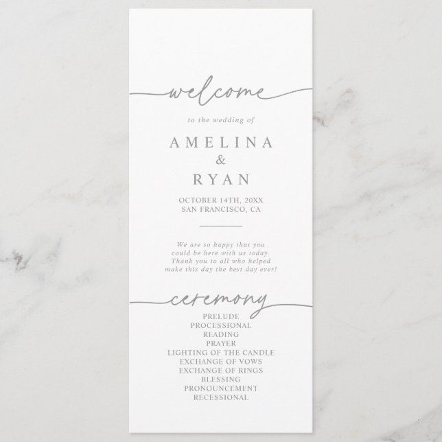 Muted Gray Simple Minimalist Wedding Program (Framsida)