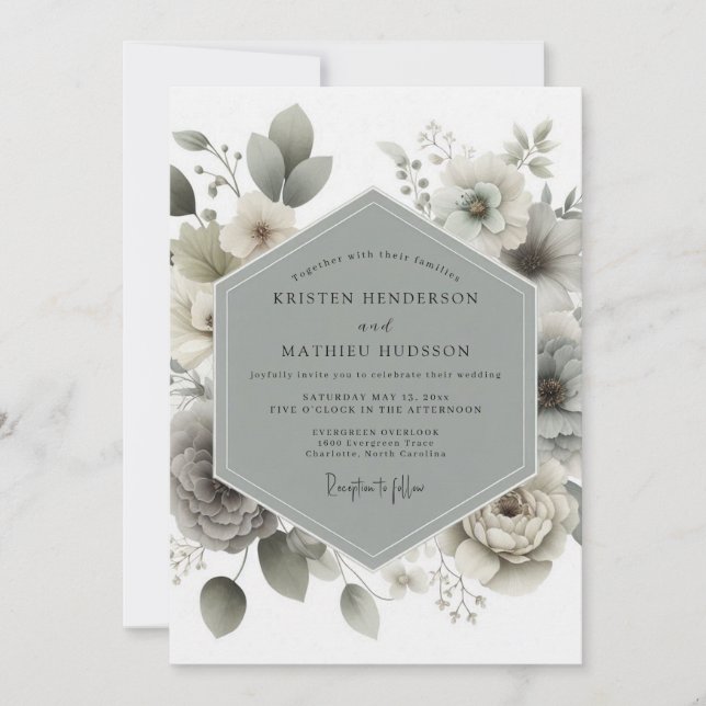 Muted Green Botanical Romance Wedding Inbjudningar (Framsida)
