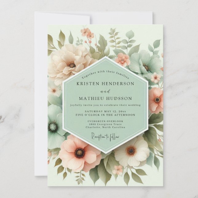 Muted Green Floral Whimsy Wedding Inbjudningar (Framsida)
