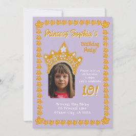 Muted Lilac Princess Crown Floral Photo Birthday Inbjudningar