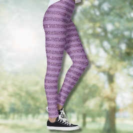 Muted Mulberry Glitter Style Horizontal Stripes Leggings