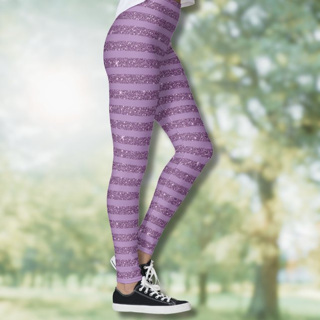 Muted Mulberry Glitter Style Horizontal Stripes Leggings (Skapare uppladdad)