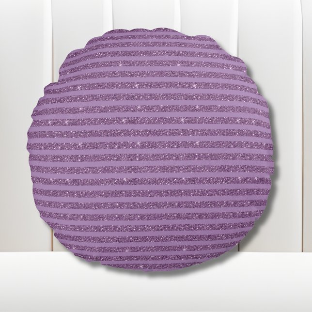 Muted Mulberry Glitter Style Horizontal Stripes Rund Kudde (Skapare uppladdad)