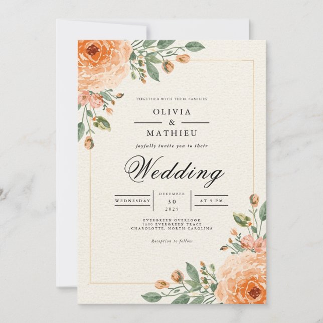 Muted Orange Blossom Arch Wedding Inbjudningar (Framsida)
