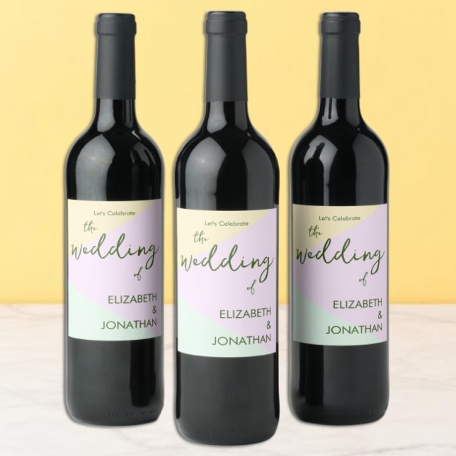 Muted Pastel Geometric Bröllop Vinflaska Etikett (Skapare uppladdad)