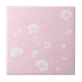 Muted Pink And White Wildflower Pattern Kakelplatta