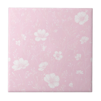Muted Pink And White Wildflower Pattern Kakelplatta