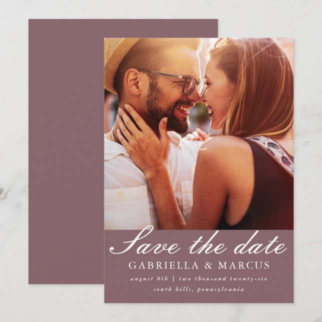 Muted Plum Photo Bröllop spara datum Datumet (Fram/baksida)