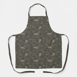 Muted Poinsetta Olive All-Over Print Apron