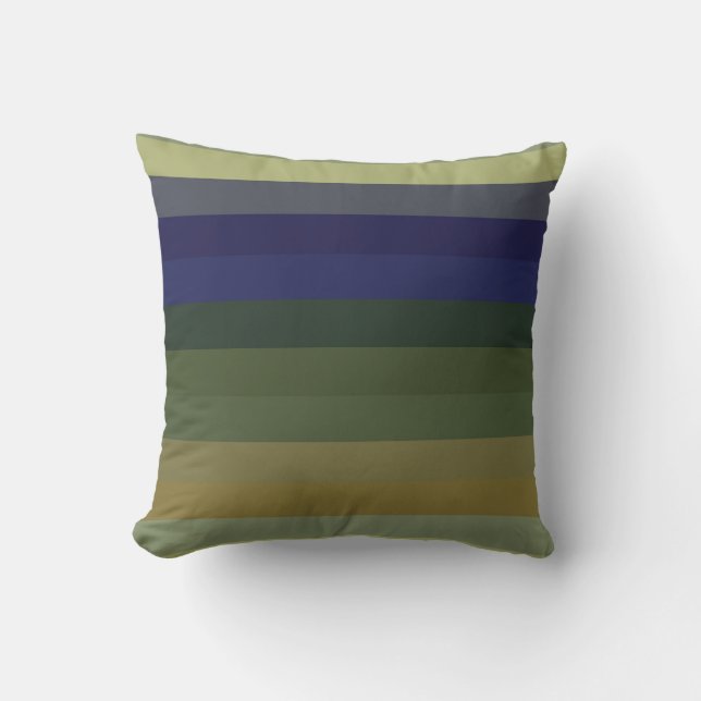 Muted Sage Blues & Olive Green Stripes  Kudde (Framsida)