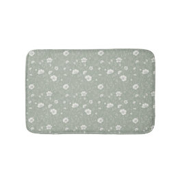 Muted Sage Green And White Wildflower Pattern Badrumsmatta