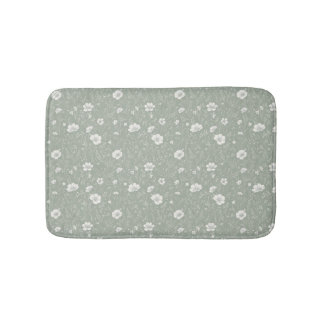 Muted Sage Green And White Wildflower Pattern Badrumsmatta