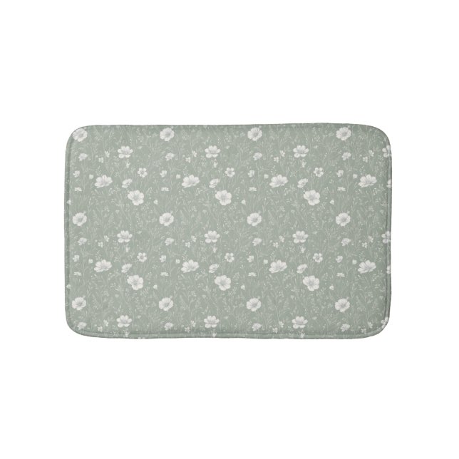 Muted Sage Green And White Wildflower Pattern Badrumsmatta (Framsidan)