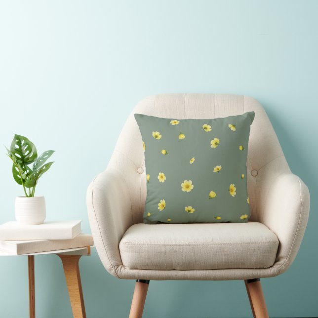 Muted Sage Japanese Winter Cosmos Floral Pattern Kudde (Stol)
