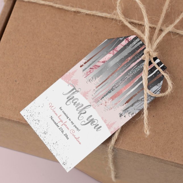 MUTED Tones Silver Snowy Mystic Wood Birthday Presentetikett (Skapare uppladdad)