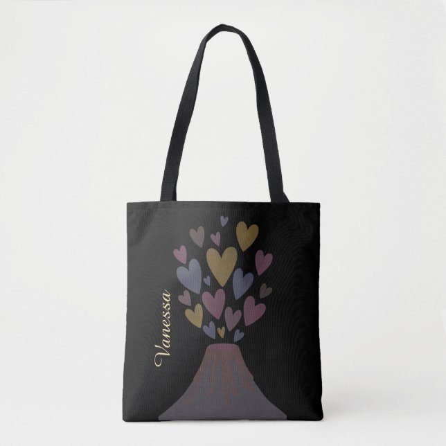 Muted Volcano Hearts Tote Bag – Customizable Gift Tygkasse (Framsida)
