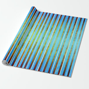 Muterad Grönt, Vit och Teal Stripe Presentpapper