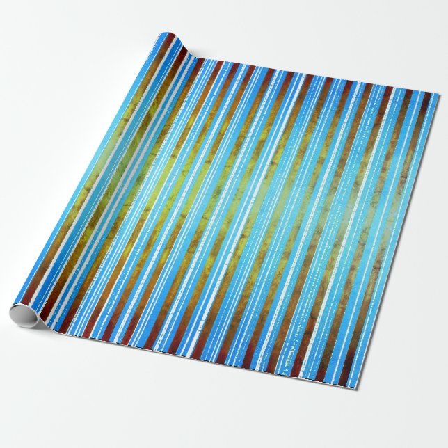 Muterad Grönt, Vit och Teal Stripe Presentpapper (Utrullad)