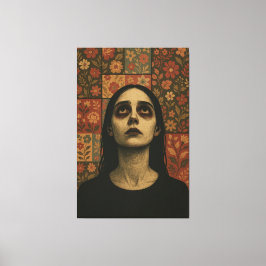 Muterat Porträtt med Blommigt Patchwork Canvastryck