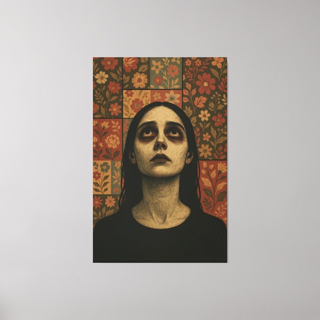 Muterat Porträtt med Blommigt Patchwork Canvastryck (Framsida)