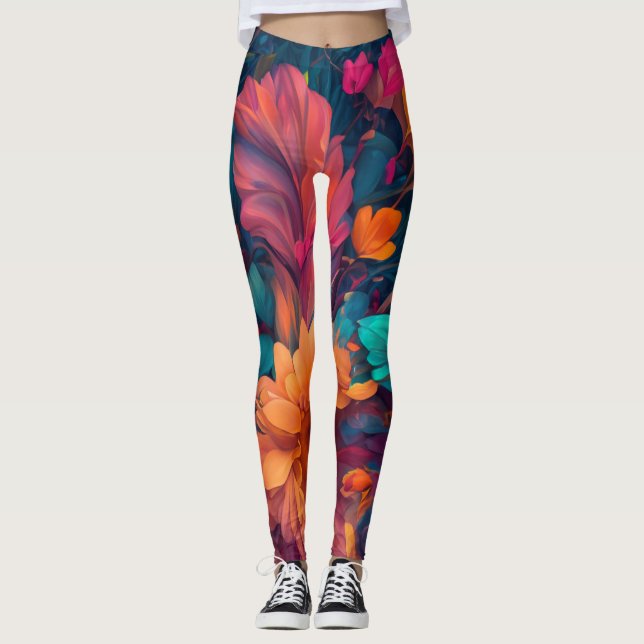 Muticolored Whimsical Blommigt Romantic Artsy Leggings (Framsida)