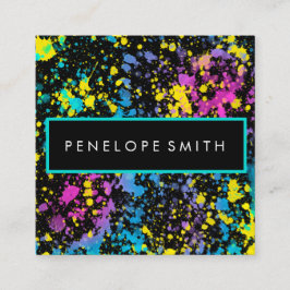 Mutlicolor Paint Splatter Makeup Artist Fyrkantigt Visitkort
