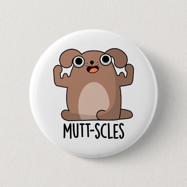 Mutt-scles Funny Animal Hund Pun Knapp (Framsida)