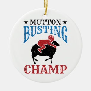 Mutton Busting Champ Sheep Riding Julgransprydnad Keramik