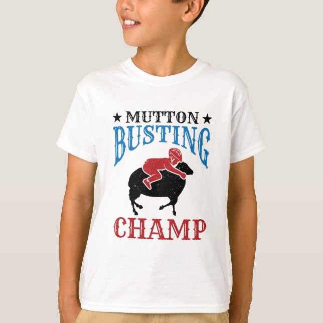 Mutton Busting Champ Sheep Riding T Shirt (Framsida)