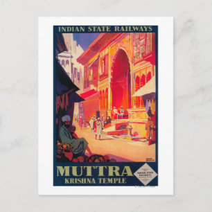 Muttra Krishna tempel reseguide affisch Vykort