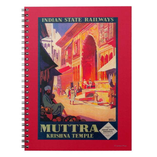 Muttra Krishna Temple Travel Poster Anteckningsbok Med Spiral (Framsidan)