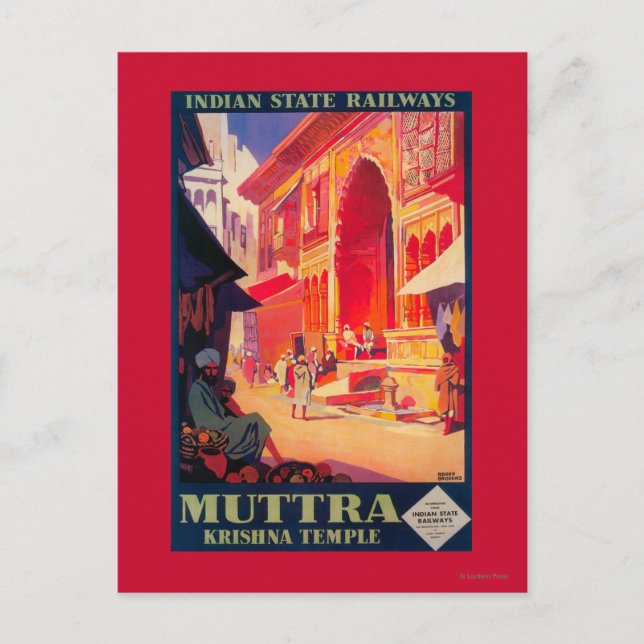 Muttra Krishna Temple Travel Poster Vykort (Framsida)