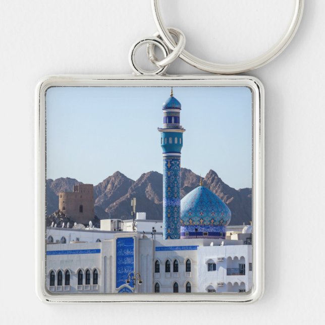 Muttrah-moskén - Muscat, Oman Fyrkantig Silverfärgad Nyckelring (Framsidan)