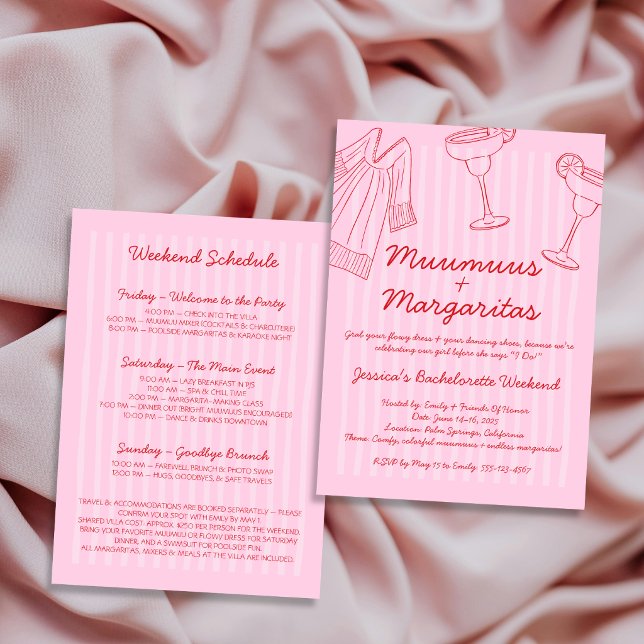 Muumuus & Margaritas Pink & Red Bachelorette Inbjudningar (Muumuus & Margaritas Pink & Red Bachelorette Invitation)