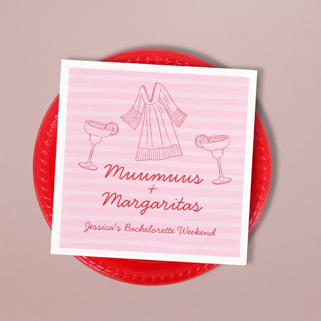 Muumuus & Margaritas Pink & Red Bachelorette Pappersservett (Muumuus & Margaritas Pink & Red Bachelorette Napkins)