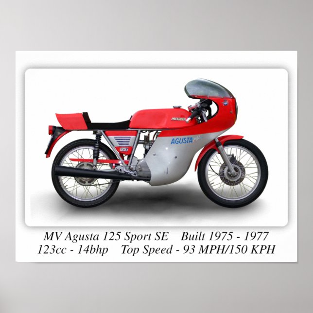 MV Agusta 125 Sportmotorcykel SE - Poster A3/A4 (Framsidan)