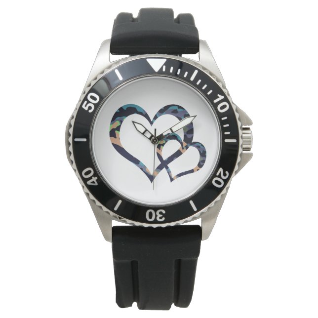 MVB-Dubbla Trendig Blue Camo Heart Design Armbandsur (Framsida)