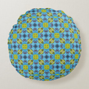 MVB Geo Himmel Blue med lite gult Desig Rund Kudde